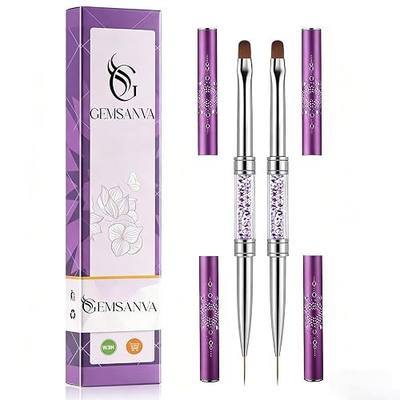 2 Pcs Dual Ended Nail Builder Gel Brush Set, French Tip Brush Hard Gel for Nails, Polygel Brush Liner Brush for Design Professional Nail Art Tools (PURPLE)