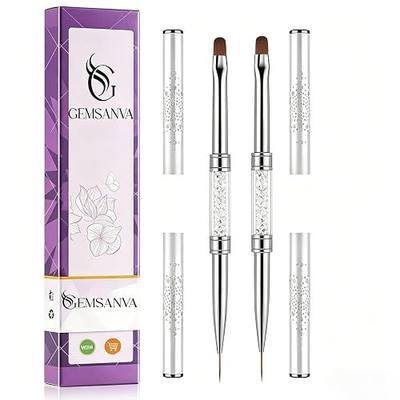 2 Pcs Dual Ended Nail Builder Gel Brush Set, French Tip Brush Hard Gel for Nails, Polygel Brush Liner Brush for Design Professional Nail Art Tools (WHITE)