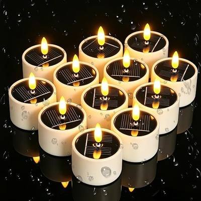 Solar Tea Lights Outdoor Waterproof, 12pcs Rechargeable Dusk to Dawn Lighting Flameless Tealight Candles, Flickering LED Votive Candle for Lanterns Patio Deck Garden Camping Decor