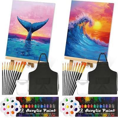 Cholemy 2 Set Sip and Paint Kit for Adults Couples Painting Kit 8'' x 10'' Pre Drawn Canvas Colorful Sky for Painting DIY Pre Printed Canvas for Party Favor Date Night Party Supplies(Sunset Glow)