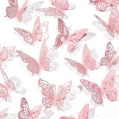 Rindion 84PCS 3D Pink Butterfly Decorations, 3 Sizes 7-Styles Butterfly Wall Decor Butterflies Decorations for Room, Cake, Butterflies Party, Birthday, Wall