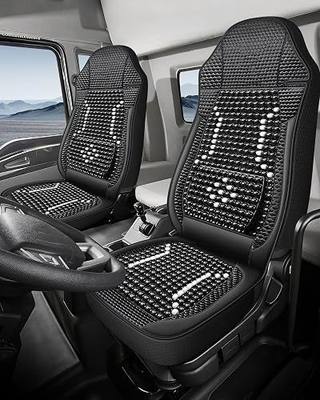 Semi Truck Wood Beaded Car Seat Cover Breathable Cooling Cushion | Natural Wood Bead With Lumbar Support Massaging Universal Fit For Truck, School Bus, RVs & Van (Black, With Safety Buckle)