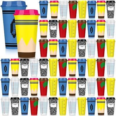 Skylety 60 Pcs Back to School Teachers Gifts Teacher Appreciation Gifts Teacher Deals Bulk Reusable Plastic Coffee Cup with Lid for First Day of School Party Decorations (Elegant)