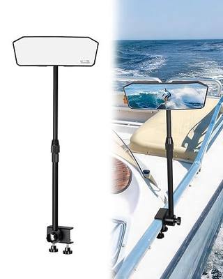 StarknightMT Pontoon Boat Rear View Mirror, 10.5" x3.55" Wide Marine Mirror with Telescoping Pole Easy to Clamp, 360° Lockable Adjustable for Water Skiing, Wakeboarding, Tubing, Fishing and Cruising