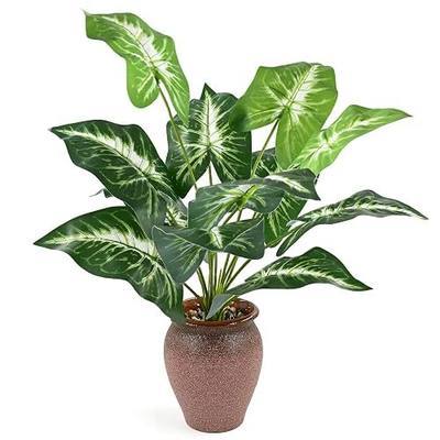 Artificial Plant Faux Green Leaves Plant Potted with Frosted Ceramic Pot for Home Farmhouse Decor Office Desk Decoration(Tall 16")