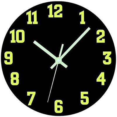 Wood Wall Clocks, 10 Inch Glow in The Dark Wall Clock | Black Wall Clocks Battery Operated, Silent Non-Ticking Analog Night Light Clock for Living Room Bedroom Office Decor Kitchen