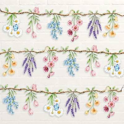 Wildflower Garland Banner 3PCS Floral Tea Party Decor Flower Bridal Shower | Blooming Baby Shower Garden Fairy Boho Birthday Butterflies Reusable Waterproof Photo Hanging Summer Spring Woodland