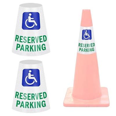 2 Pack “Reserved Parking” Reflective Cone Message Sleeve Collar with Handicapped Symbol, 360° High Visibility Cone Topper for Traffic Safety Signs, Non-Adhesive, Suitable for Parking Lot & Roadside