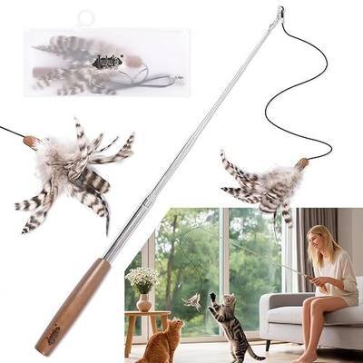 Lulu's world Retractable Cat Wand Toy - 46" Telescopic Feather Teaser for Indoor Cats & Kittens - Smooth Extension (8.3"-46"), Interactive Pet Exercise Toy for Chasing & Pouncing