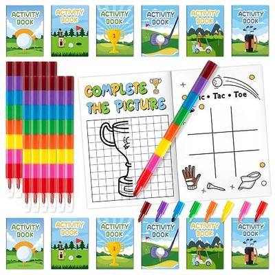 Bulk Mini Golf Activity Coloring Books with Stacking Crayon for Kids | 24Pcs Sports Golf Coloring and Games Booklets for Classroom Rewards Party Goodie Bags Stuffers Travel DIY Art Gifts