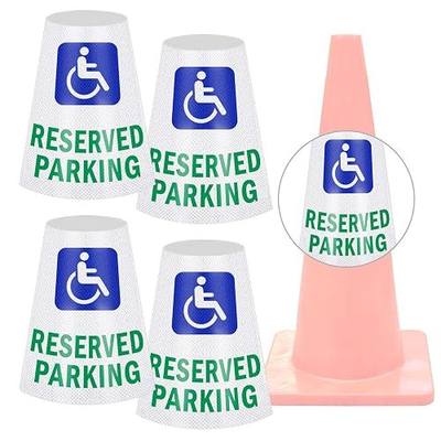 4 Pack Reserved Parking Cone Message Sleeve, 360° Reflective Cones Sleeve | Handicap Parking Cones, Non-Adhesive Vinyl Signs for Traffic Safety Cone, Suit for Outdoor Road Driveway, (Cone NOT Included)