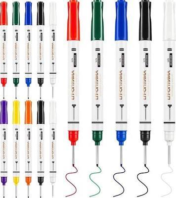 15 Pack Long Nib Marker Pens, 20mm Extra Long Head Deep Hole Markers | 8 Colors Fine Tip Paint Markers, Quick-Dry Construction Marking Pen for Metal, Wood, Glass & More