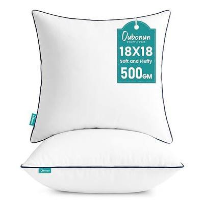 Oubonun 18 x 18 Throw Pillow Inserts – Durable & Structured, Soft Down Alternative Decorative Pillows with Piping Edge for Couch Sofa Bed, Machine Washable, White, Pack of 2