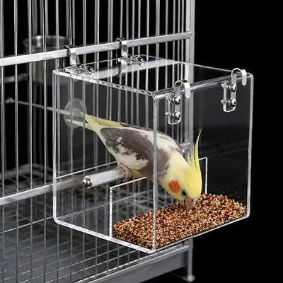 Pawfly No Mess Bird Feeder, Clear Acrylic Bird Cage Feeder, Hanging Bird Feeder for Cage, Parakeet Feeder, Bird Seed Catcher, Food Container for Parrot, Cockatiel, Budgie & Lovebird, Small