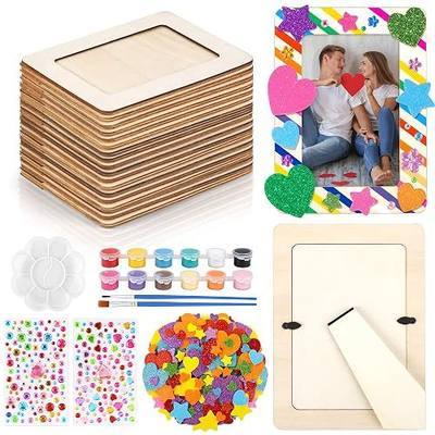 Aneco 12 Pack Wooden Picture Frames for Crafts DIY Unfinished Painting Craft Kit with Acrylic Paint Foam Rhinestone Stickers Brushes Paintings Tools Set for Kids Painting, DIY Art Projects