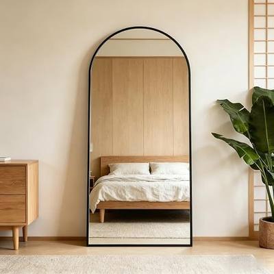 69" x 26" Arched Full Length Mirror Black Aluminum Alloy Frame with Stand | HD Full Body Reflection, Supports Hanging, Leaning And Standing, Ideal For Bedroom And Living Room