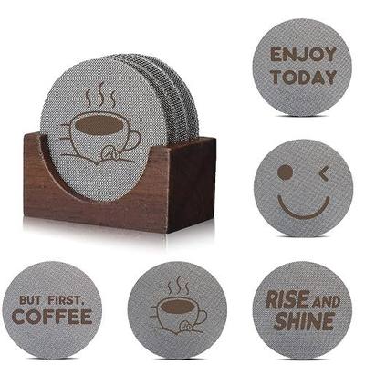 SiliFine 5 Pcs Espresso Puck Screen 53.5 x 1.7 mm with Walnut Stand, Espressos Puck Screens Coffee Filter 150μM Mesh Stainless Steel for Portafilter Basket, Barista Tool Cafe Shop Accessories