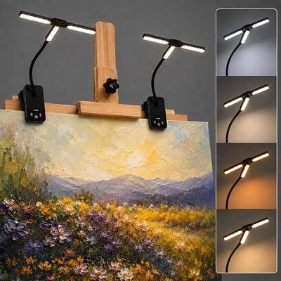 2 Pack Clip-On Easel Light, Rechargeable Artist Lamp for Painting | Flexible Arm Reading Light with 4 Color Modes & 3 Brightness, Music Stand Light, for Piano Bed Reading Desk Puzzle