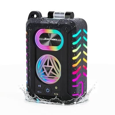JTEMAN IP67 Waterproof Bluetooth Speaker with Cell Phone Stand | TWS Stereo Sound, RGB Lights, Portable Shower Speaker for Home, Party, Pool, Camping & Beach, Birthday Gifts for Men Women