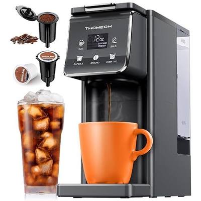 K Cup Coffee Maker, Single Serve Hot & Iced for K-Cup & Grounds | 52oz Removable Reservoir, Single Cup Coffee Maker with Bold Setting, 6-14oz Brew Sizes, Reusable Filter, Compact Design, Gray