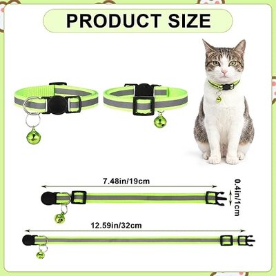 18 Pcs Reflective Cat Collars Breakaway Cat Kitten Collars with Bell for Girl Boy Cats with Safety Buckle Adjustable 7.5-12.5 Inch