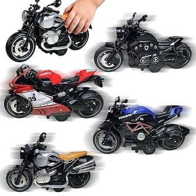 4 Pcs Pull-Back Motorcycle Toys for Kids, Automatic Drive Motorcycles with Sounds & Lights, 1:12 Scale Die Cast Friction Powered Toy Cars for Kids 3-8 Years, Birthday for Boys Toddler