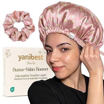 YANIBEST Adjustable Satin Bonnet with No Damage Hair Scrunchie | Double Layer Sleep Cap, Butter-satin for Hair Care, Reduce Friction or Breakage, Maintain Moisture, Natural Curly Braids