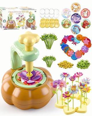 Rainbow World Flower Bouquet Craft Kit for Kids, 2 in 1 DIY Fabric Flower Toys with Button Making Machine, Embossing Press for Arts & Crafts, STEM Screen-Free Activity for 4-8 Year Old Girls Boys