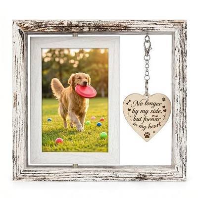 Dog Memorial Gifts for Loss of Dog - White 4x6 Rotating Wooden Picture Frame - Pet Memorial Gifts - Loss of Cat Sympathy Bereavement Remembrance Gift