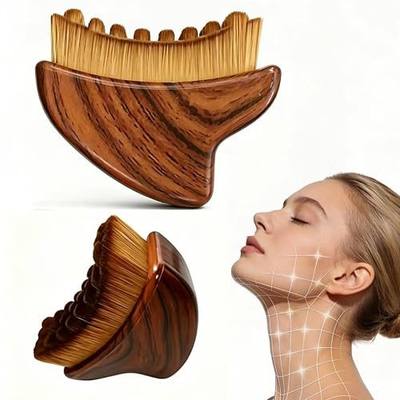 Lymphatic Drainage Brush,Dual-Sided Design:Dry Bristle Side + Wood-Grain Side,0.075 mm Ultra-Soft Bristles,for Lymphatic Drainage,Reducing Puffiness,Contouring,and Relaxation