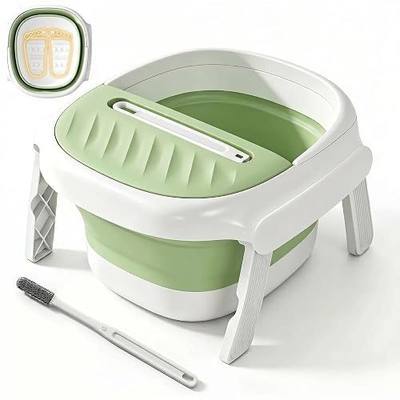 Collapsible Foot Bath Tub with Long Handle Foot Brush, Foldable Foot Soaking Tub with Insulated Lid & Sturdy Support Frame, Pedicure Foot Spa Basin for Men Women Home Travel (Green)