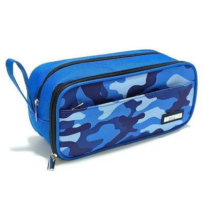 Large Pencil Case Pouch, Pencil Bag with 3 Compartments for Kids, Camouflage Pen Bag with Zipper, Pencil Organizer, Cute Aesthetic School Supplies for Teen Girls Boys Adults Blue