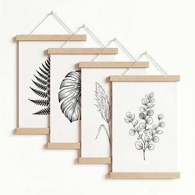 4 Pack Oak Wood Magnetic Poster Hanger Frame, 8x10 8x12 8x24 Wood Wooden Magnet Poster Frame for Photo Picture Art Canvas Print Artwork Wall Hanging Teak Wood