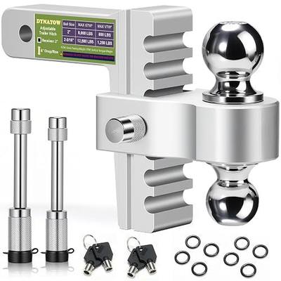 2" Aerospace Aluminum Trailer Hitch with 6 Inch Rise/Drop & 12,500 lbs GTW | Dual Towing Ball (2″ & 2-5/16″) with Locking Hitch Pins, Lightweight Solid Material, Anti-Theft (Silver, 6 Inch Rise/Drop)