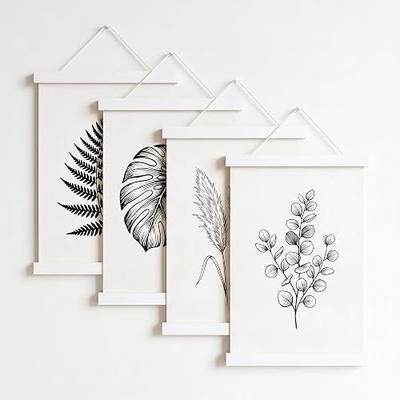 4 Pack White Magnetic Poster Hanger Frame, 8x10 8x12 8x24 Wood Wooden Magnet Poster Frame for Photo Picture Art Canvas Print Artwork Wall Hanging Teak Wood