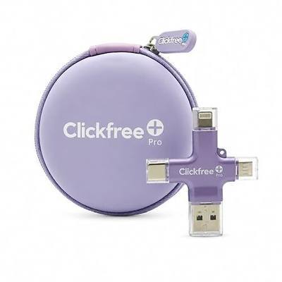 Clickfree Pro 128GB 4-in-1 Photo & Video Backup Device for iPhone, Android, iPad & Mac – Includes Photo Book Voucher + Unlimited AI Credits (Lilac)