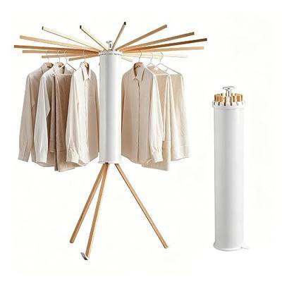 Clothes Drying Rack Wooden Tripod, Floor‑Mounted Garment Rack, Portable Foldable Space‑Saving Laundry Dryer with 16 Drying Poles, Ideal for Small Apartments, Balconies and Bedrooms