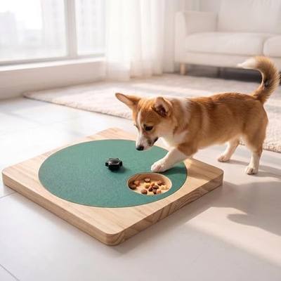 Wooden Dog Nail Scratch Board, Green | 11.8 x 11.8 x 1.1 inches,Round Scratch Pad, With Treat Box, Adjustable Interactive Paw Grinding Toy