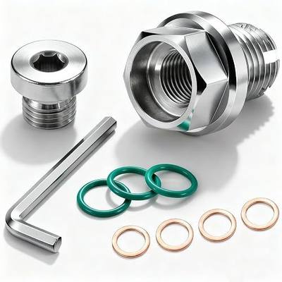 1/2-20 Double Oversize Piggyback Oil Drain Plug with O-Ring, Stainless Steel Self Tapping Oil Pan Thread Repair Kit