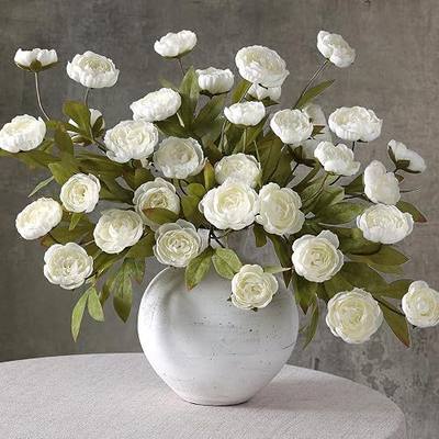 GLIDLION 6 Pcs 27" Realistic Artificial Silk Peony Flower Branches(Cream) | Fake Lifelike Peonies, Delicate Texture, Fake Plant Stem, for Vase Arrangement/Table Centerpieces/Floral/Home/Farmhouse Decor
