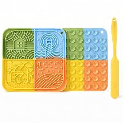 2-Pack Dog Lick Mat w/Suction Cups, Silicone Slow Feeder for Anxiety Relief, Multicolor w/Scraper