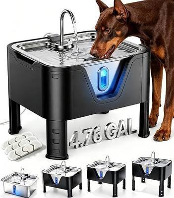 4.75Gal/ 18L Large Dog Water Fountain Elevated Dog Water Bowl & 3 Filters | 3-Height Adjustable Dog Water Bowl Dispenser, Quiet Stainless Steel Pet Water Fountain for Giant Breeds, Water Level Alert