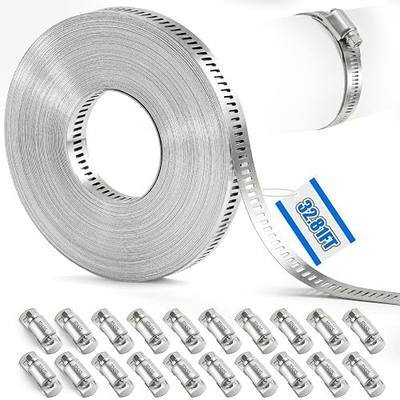 32.81FT Hose Clamp Band Kit, 304 Stainless Steel Worm Gear | Cut-To-Fit Adjustable Band with 20 Reinforced Fasteners for Dryer Vents, Garden Hoses, Plumbing, and Auto Fuel Lines
