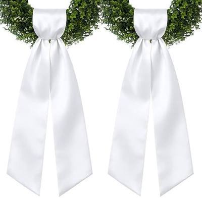2 Pcs Wreath Sash for Front Door, 4.5" x 56" Polyester Satin Wreath Ribbon Sash – Monogram Embroidery DIY Blank Sash for Wreath Bow, Porch Garland, Christmas Wedding Holiday Decor (White)