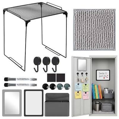 Cumule Black Green Locker Organizer Accessories with Locker Shelf Whiteboard Mirror Pen Blanket Magnetic Pen Holder Hook Round Magnet for Back to School Essentials and Work Locker Organizers Supplies