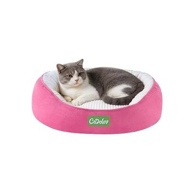 Round Pet Bed for Cats Kittens Puppies, Pink 20in | Washable Calming Soft Pet Beds for Puppy Kitten, with Anti-Slip Bottom, Low Entrance