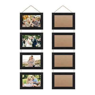4x6 Wooden Hanging Collage Picture Frames, Farmhouse Wall Decor, 8 Openings | Biggun Real Tempered Glass, Rustic Vertical Hang Photo Frame, Family Picture Display, Housewarming Gift, Black, 2 Set