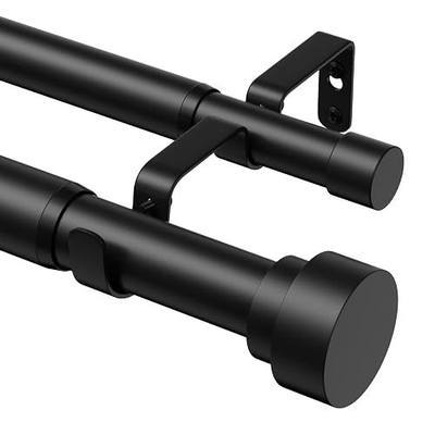 Heavy Duty Double Curtain Rod 48-84 Inch(4-7ft), Adjustable Black Double Curtain Rods For Windows, 1 Inch Extra Long Window Treatment Rods with Brackets and Finials for Living Room, Bedroom