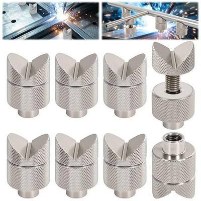 Adjustable Welding Table Fixture Pins 8 Pack Set for 5/8" Table Holes | Modular Design, V-Groove For Round Tubes, Flat Stop Square Tubes, Height Adjustable For Centerline Alignment, Anti-Slip Grip
