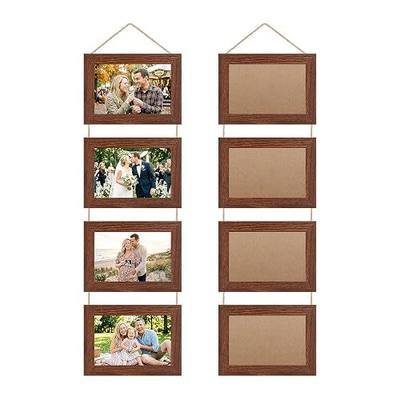 4x6 Wooden Hanging Collage Picture Frames, Farmhouse Wall Decor, 8 Openings | Biggun Real Tempered Glass, Rustic Vertical Hang Photo Frame, Family Picture Display, Housewarming Gift, Brown, 2 Set